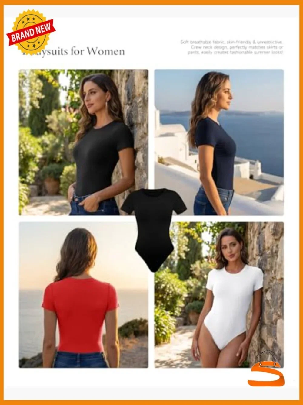 Bodysuit 5-Pack Tummy Control Compression Tops Short Sleeve Snap Closure